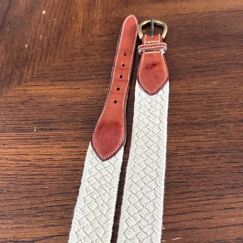 Trafalgar Canvas Woven Belt with Leather Accents Size 36